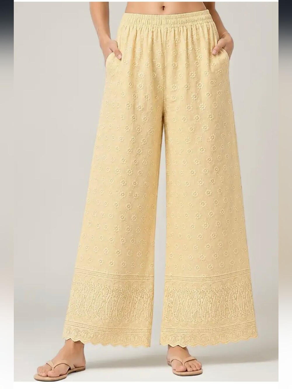 Boho Embrodered   Chikankari Pants Sz.L NWT
